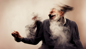 AI generated image: A Man Dances as if Prozac was a Cloud of Laughter.