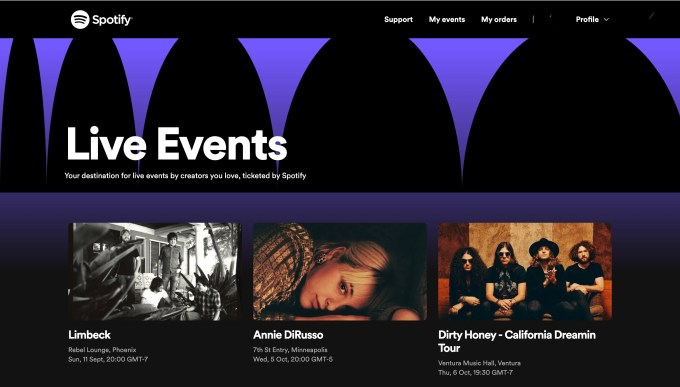 Spotify starts selling live music tickets to fans directly | TechCrunch