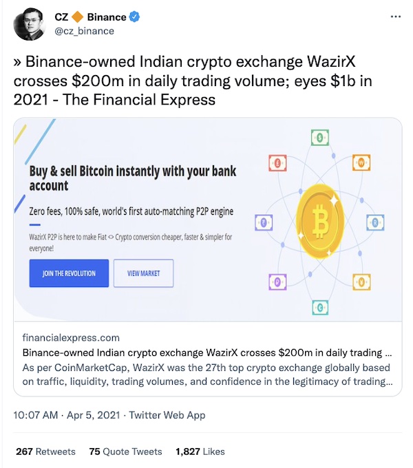 Binance and WazirX disagree over ownership two years after acquisition announcement