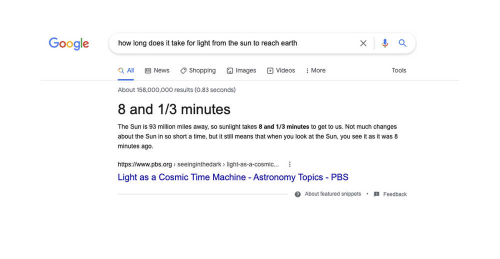Google snippet search result