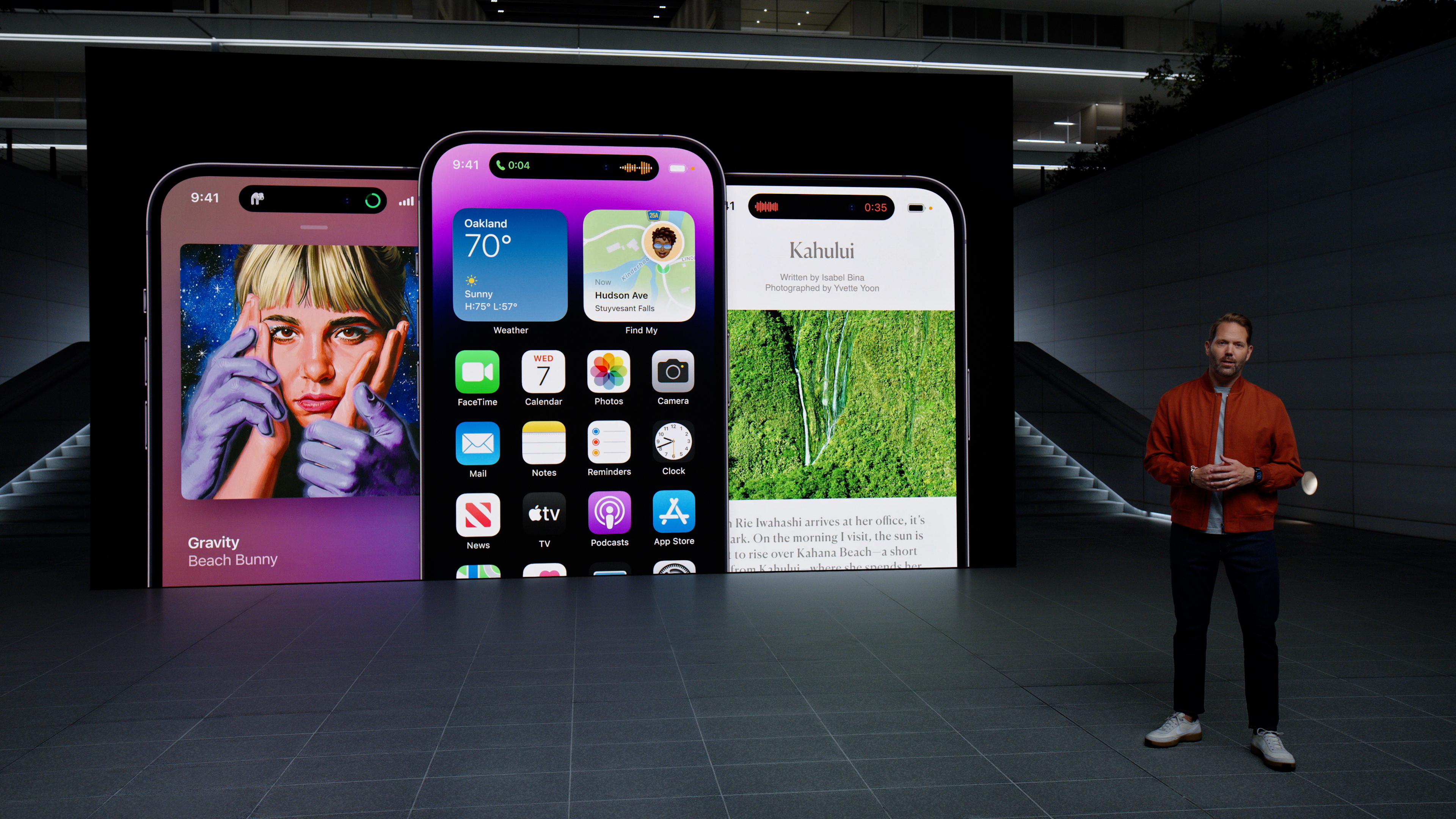 Three example displays on the new iPhone 14 Pro at the Apple Event 2022