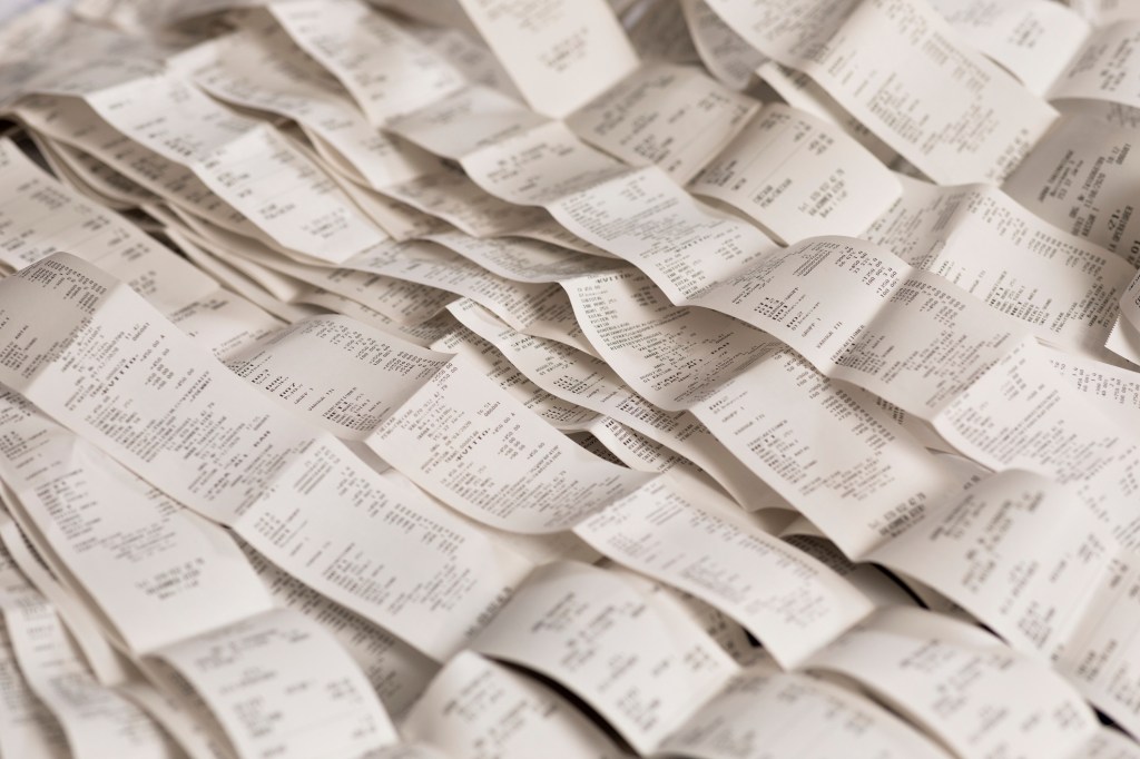 receipts laid out on desk
