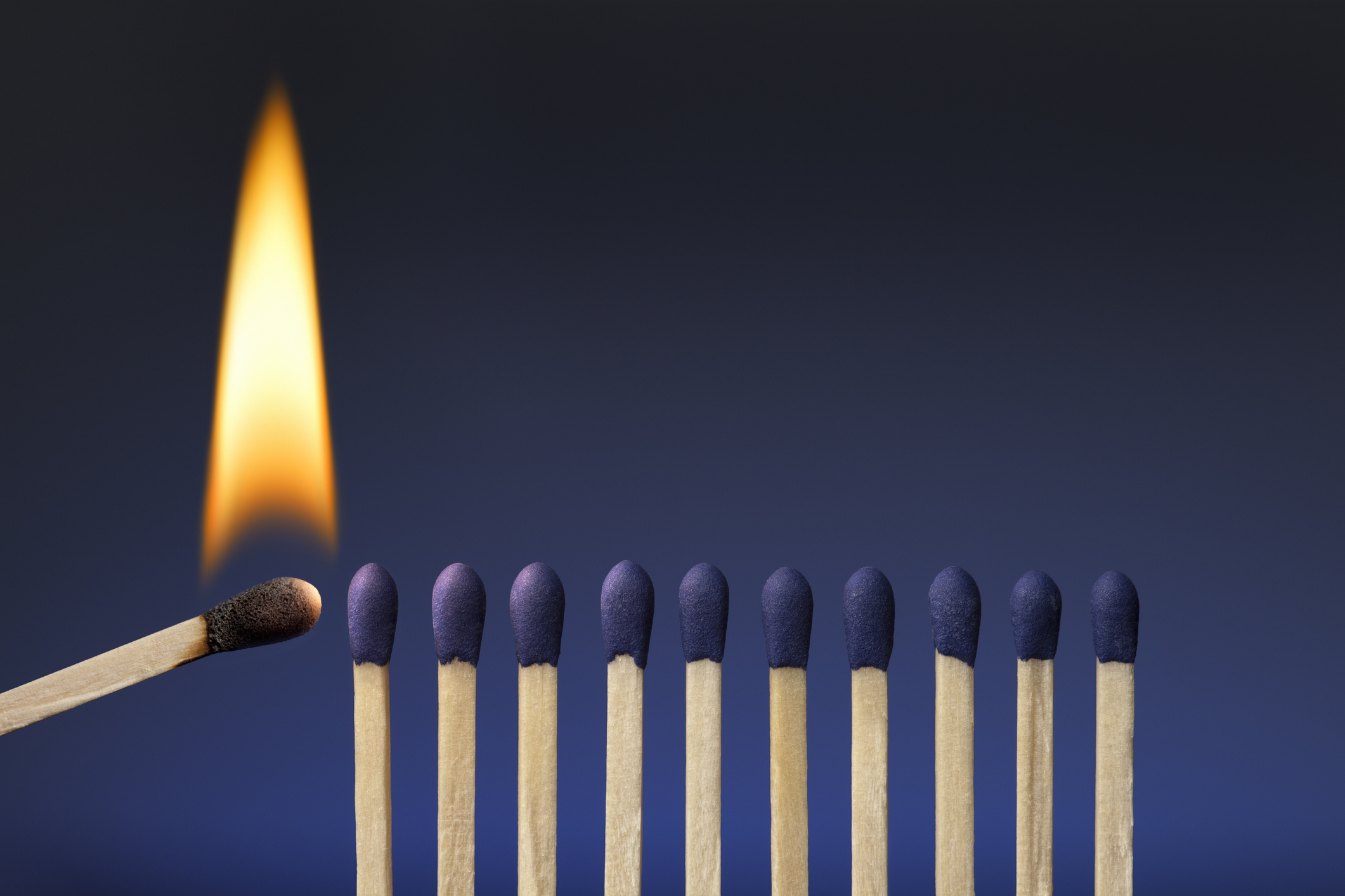 lighting a row of matches;  product-driven sales