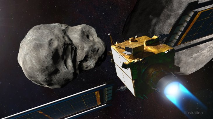 satellite striking asteroid