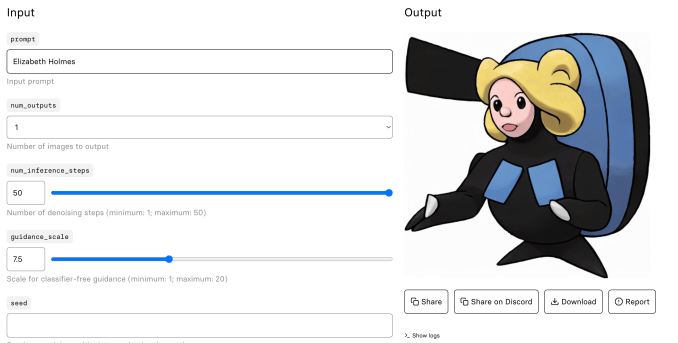 Elizabeth Holmes as a Pokémon, made with a Stable Diffusion AI generator