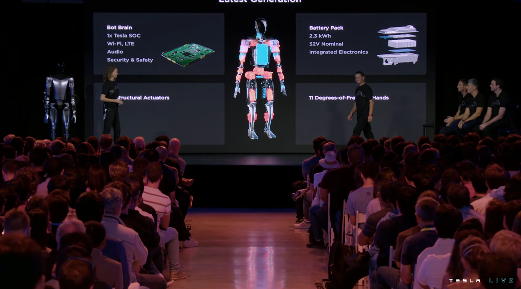 Pantalla de especificaciones del robot Tesla