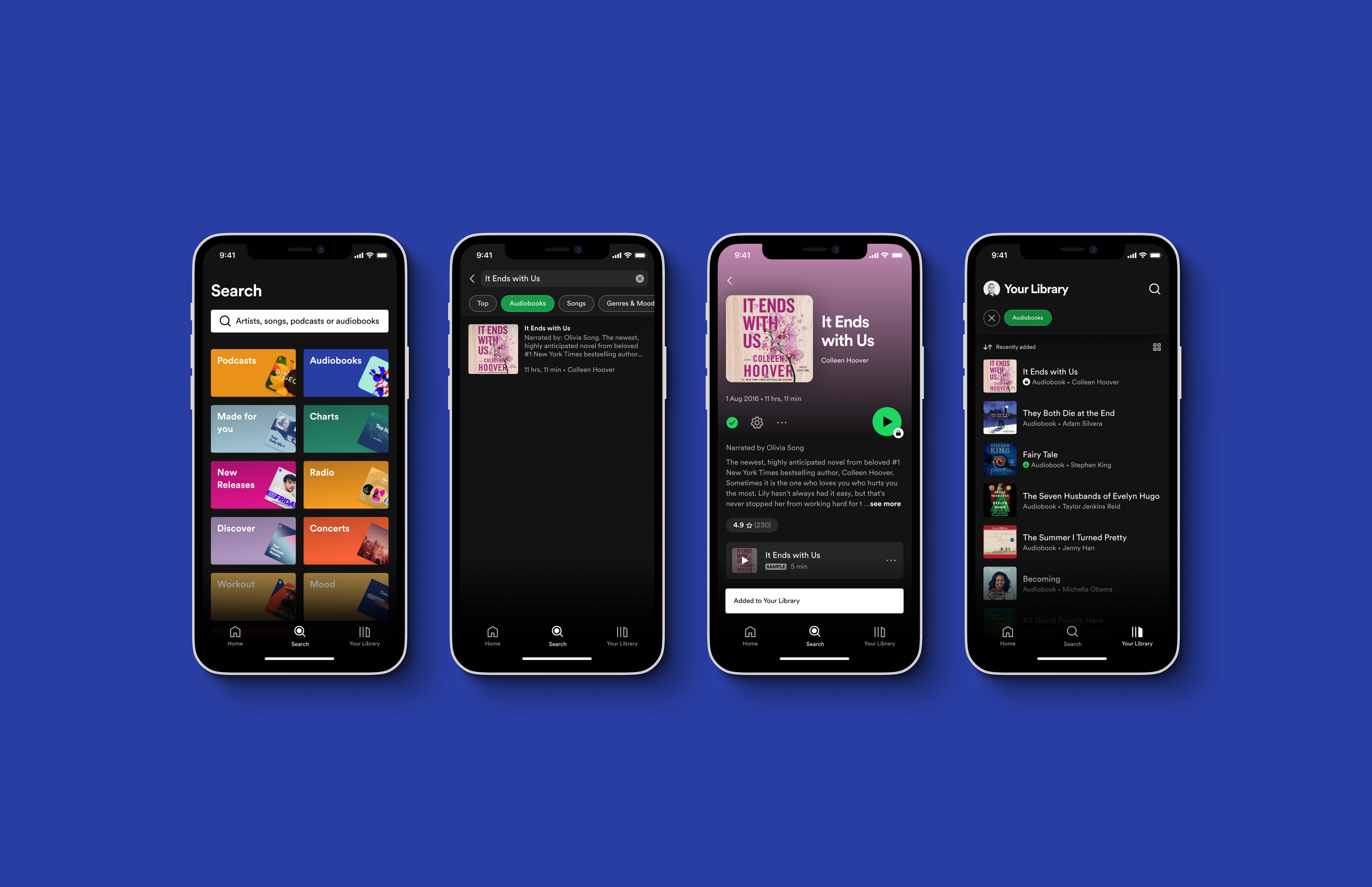 شاشات Spotify للكتب الصوتية على 4 هواتف محمولة