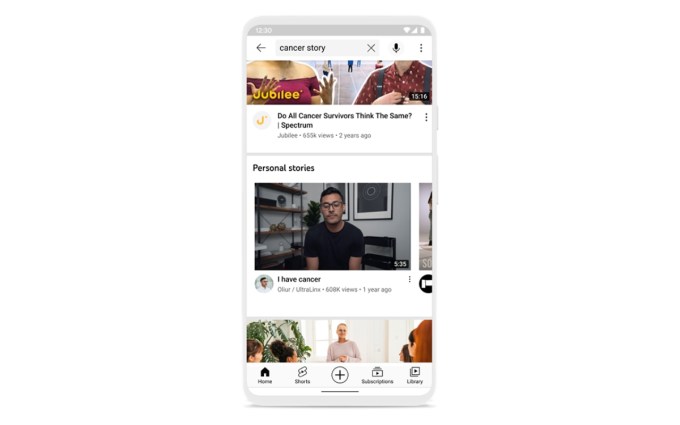 YouTube health app on mobile
