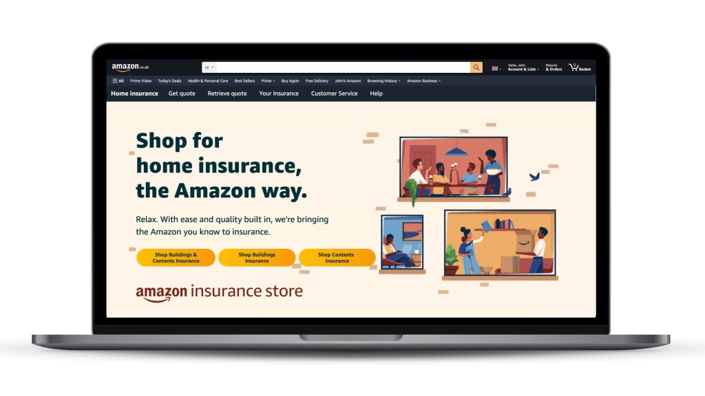 Amazon Insurance Store Landing Page on laptop