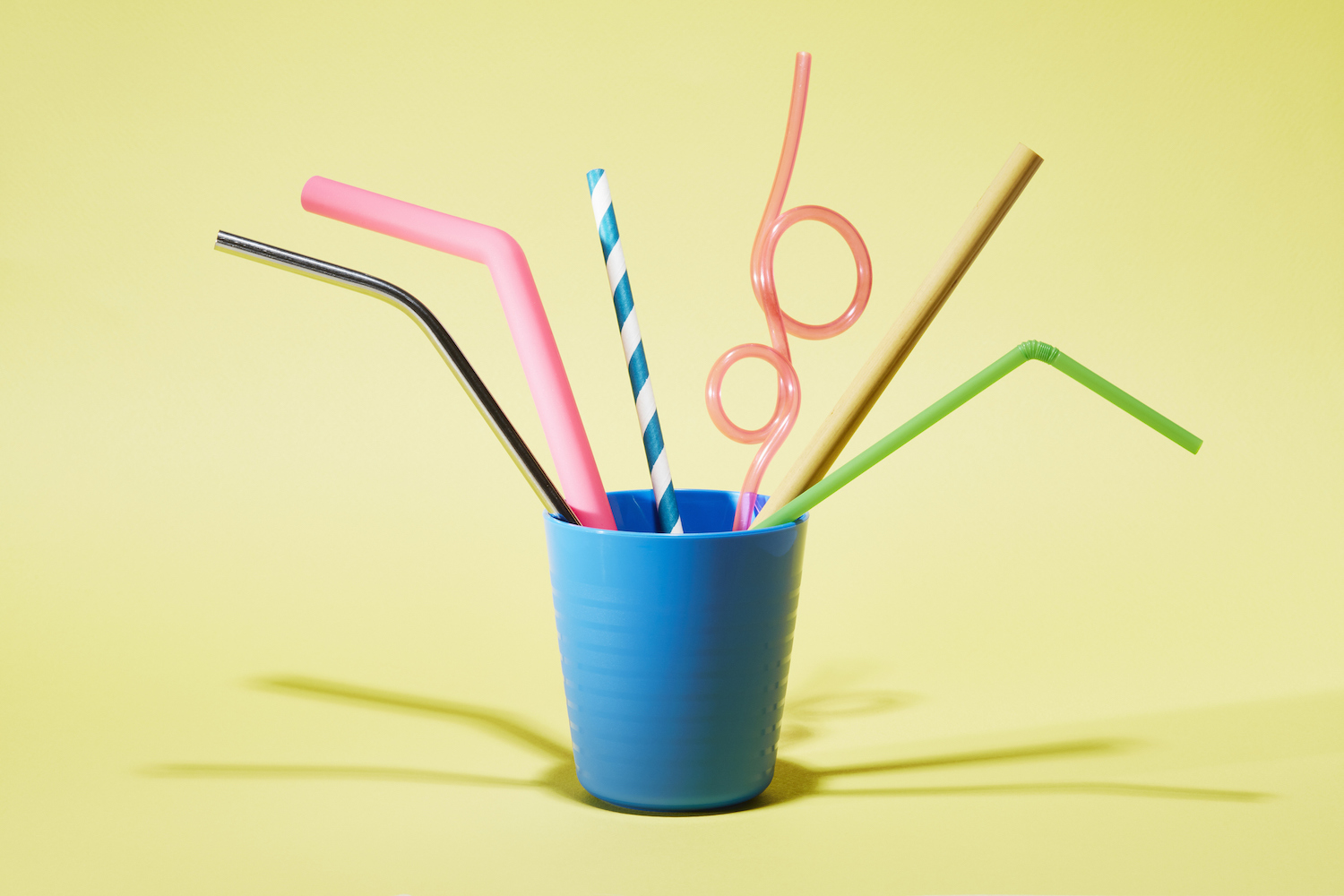 Six different drinking straws in a cup