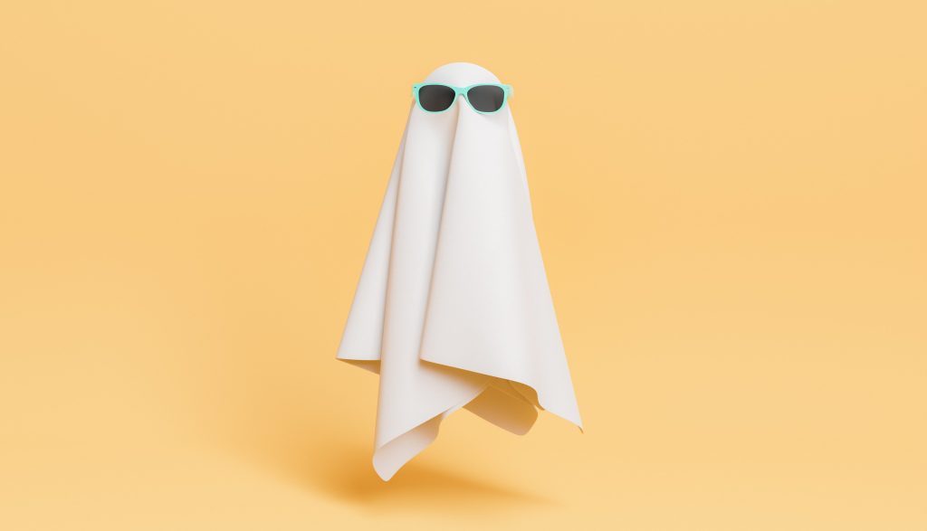 small cloth ghost with sunglasses
