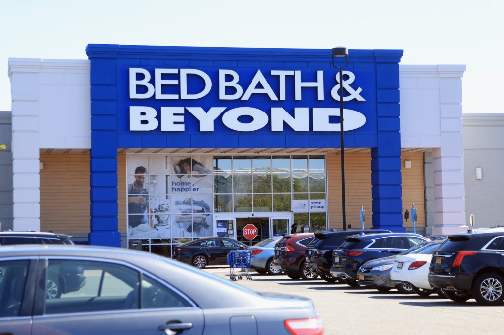 The exterior of a Bed, Bath & Beyond big-box store on Long Island, New York.
