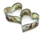 Photograph of $100 bills folded in the shape of hearts; startup prenup
