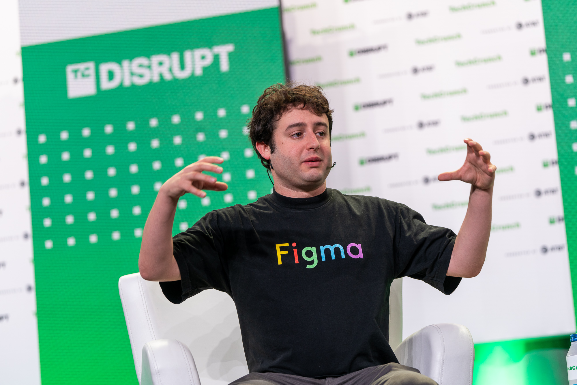 Dylan Field, CEO of Figma, at the TechCrunch Disrupt stage in San Francisco on October 20, 2022.  Image: Haje Kamps / TechCrunch