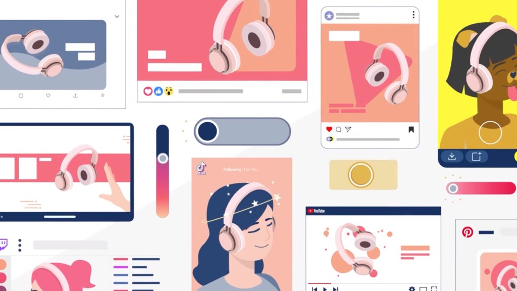 illustration of various social media ads involving headphones