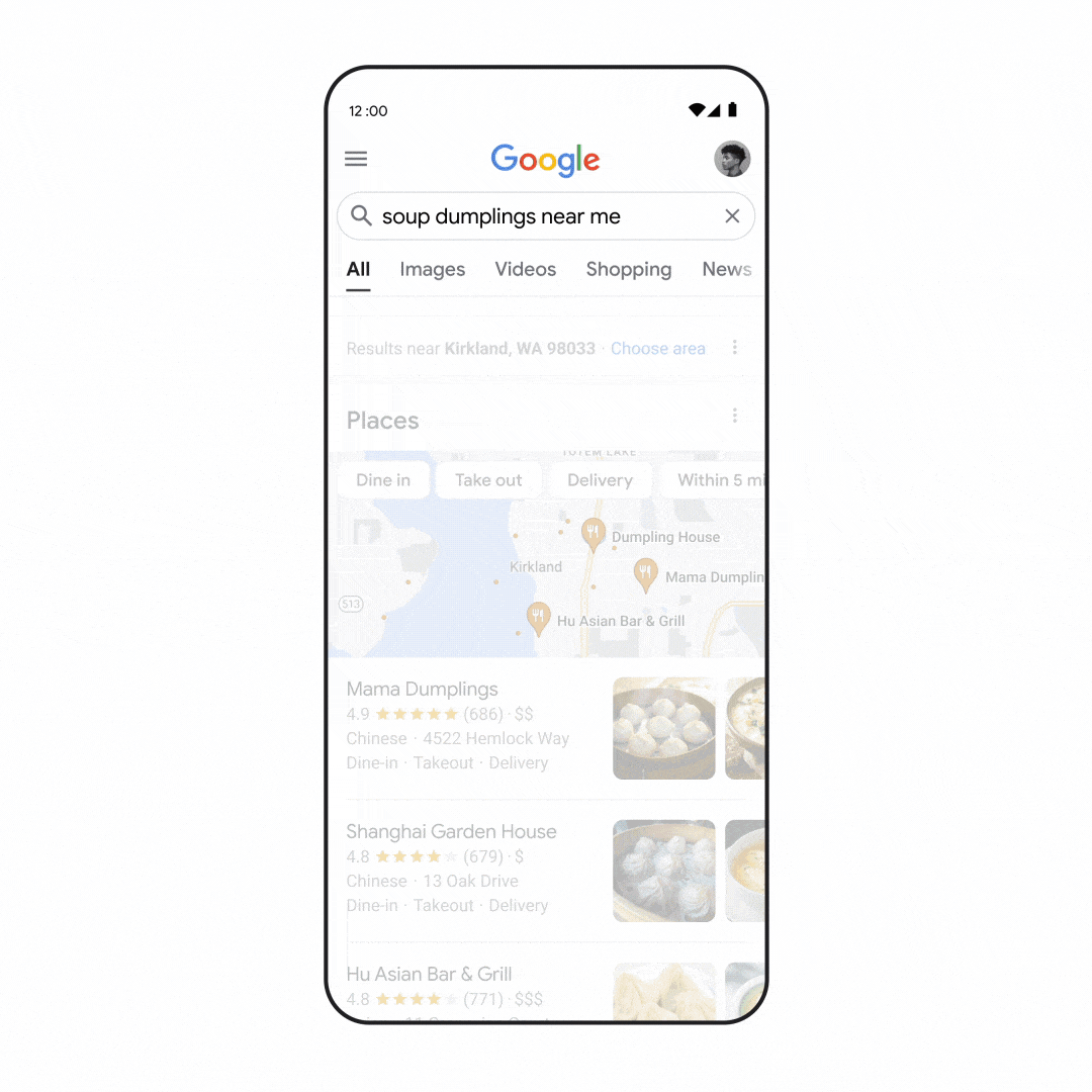 Google's meal search feature