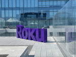 Roku branding/sign outside glass building