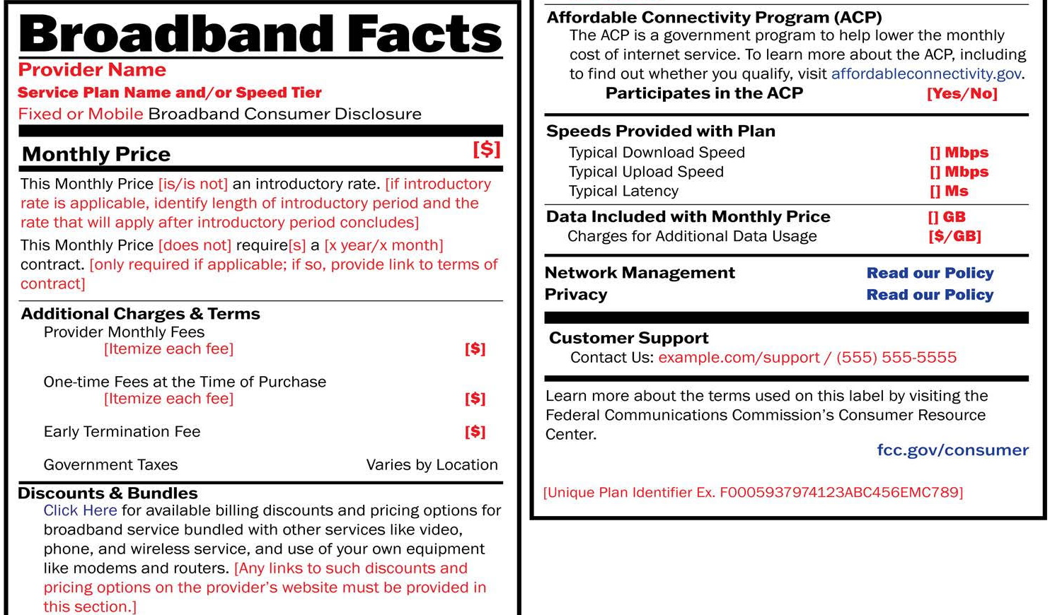 fcc broadband nutrition label
