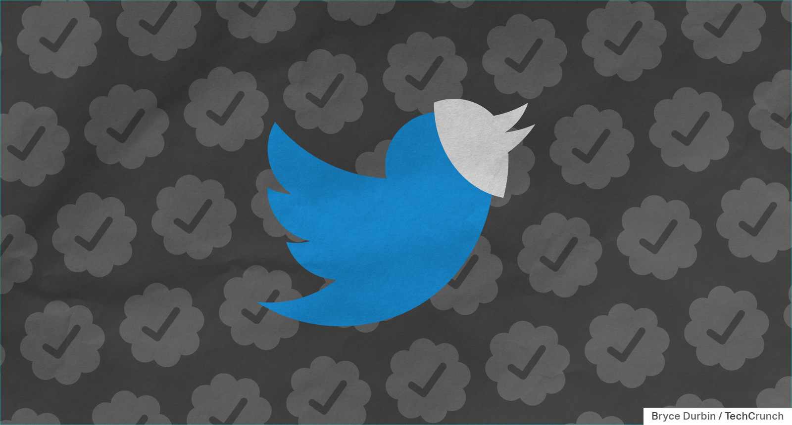 twitter bird with mask, background of verified check marks