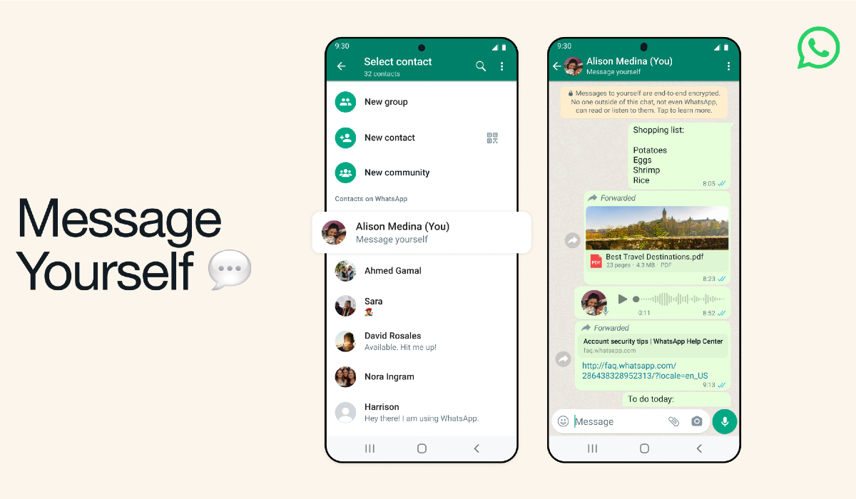 WhatsApp führt eine Funktion ein, die es einfacher macht, sich selbst Nachrichten zu senden • TechCrunch