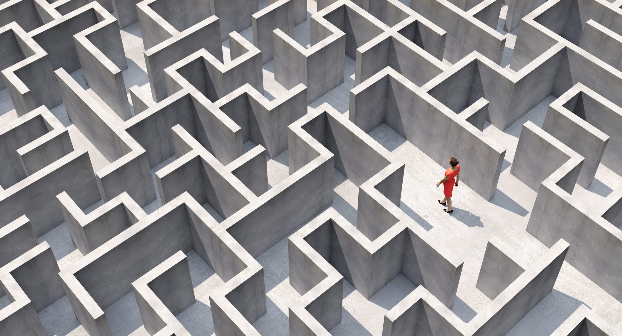 Full frame business woman in a complex maze