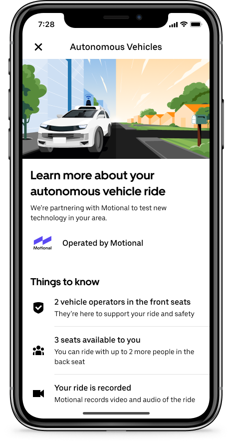 "Learn more about your autonomous vehicle ride"