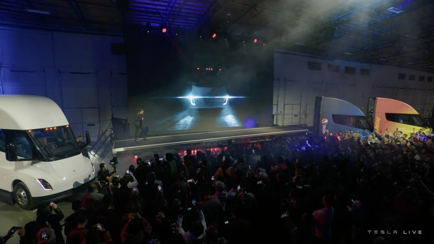 screenshot of stage for tesla semi reveal event