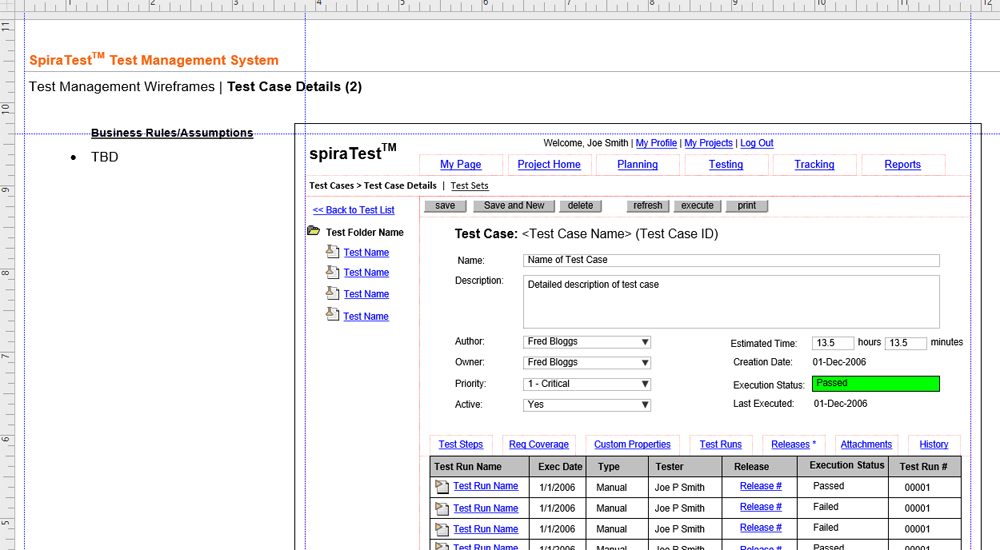 A sample wireframe created in Visio