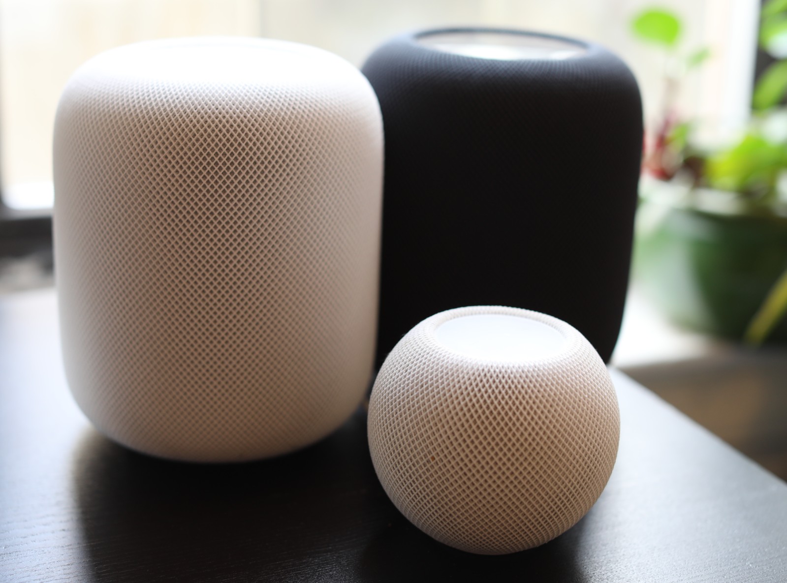Line up of both Apple HomePod 1 and 2, as well as the Apple Mini smart speakers