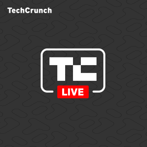 TechCrunch Live podcast cover. White and red logo reads "TC Live" on dark gray background