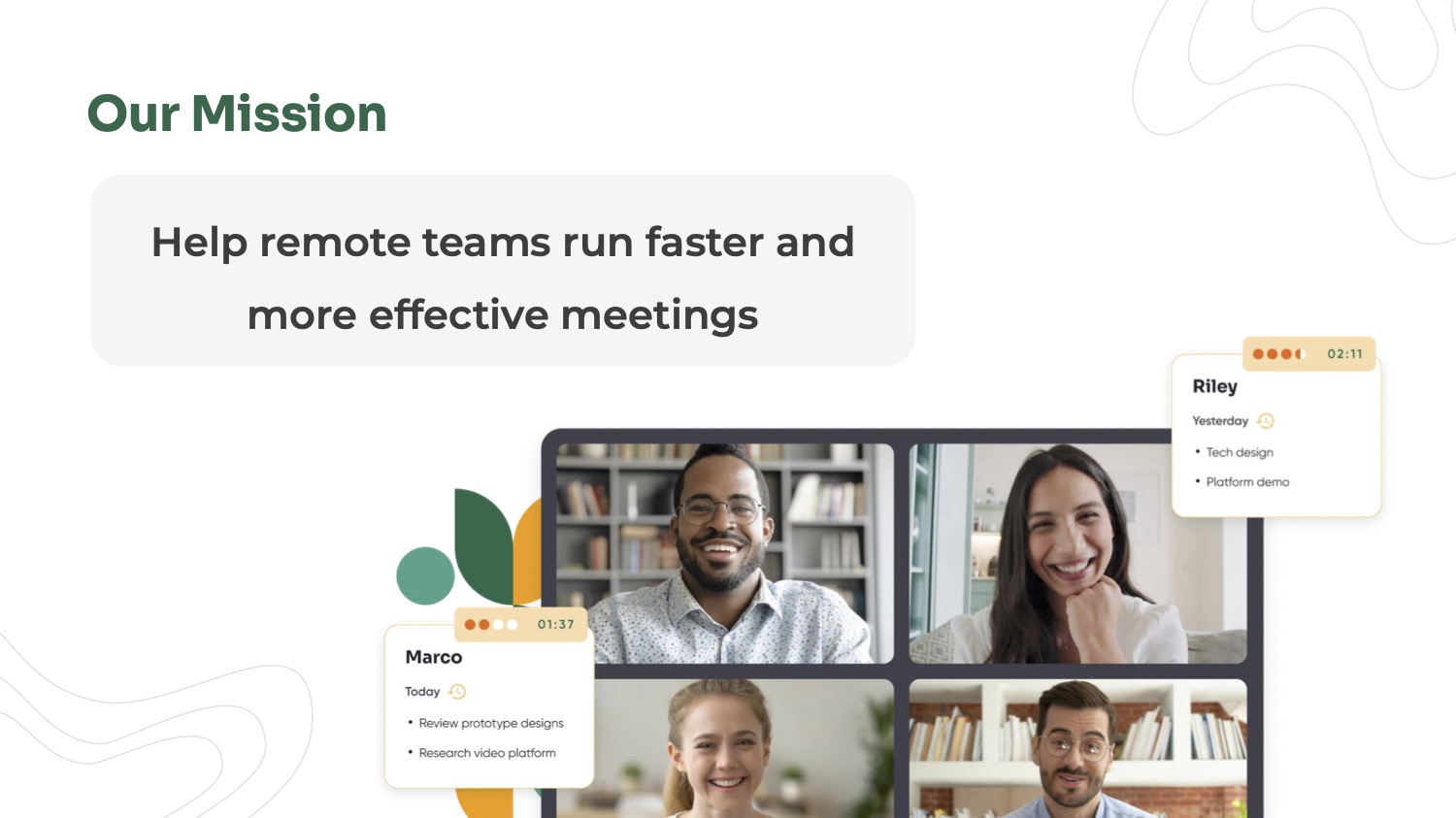 Slide reading "Help remote teams run faster and more effective meetings"