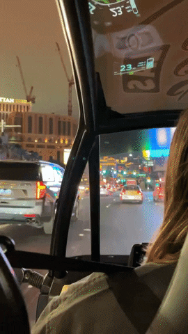 Driving down the Strip in the Arcimoto FUV.