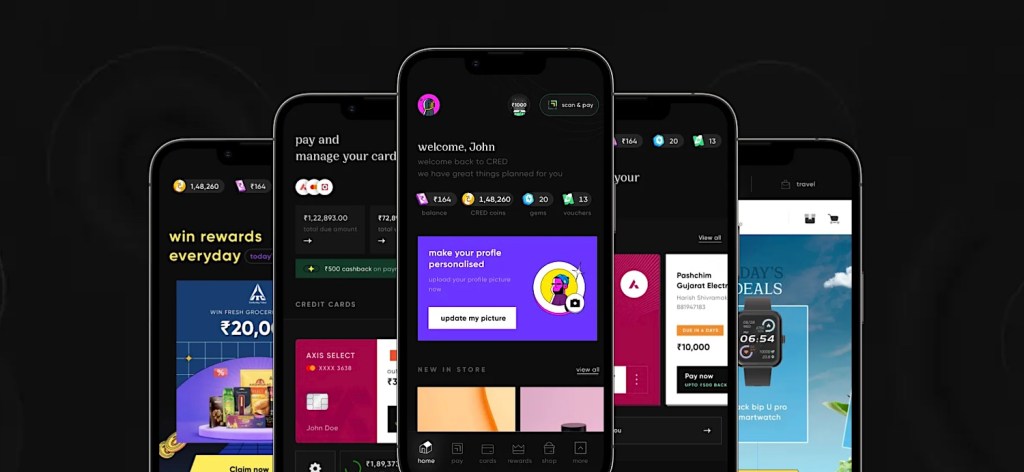 CRED app on array of smartphone screens