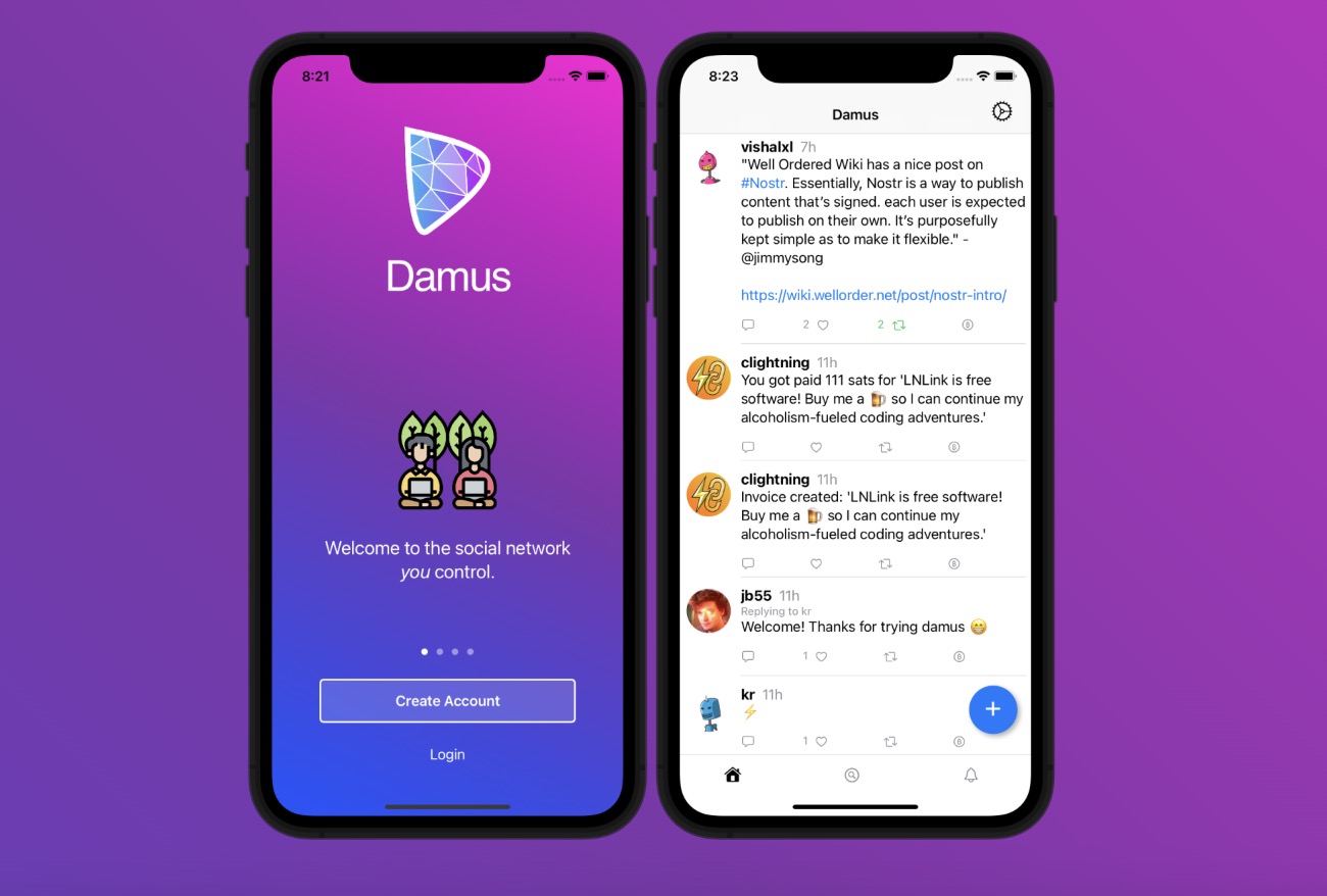 Damus app displayed om mobile phones
