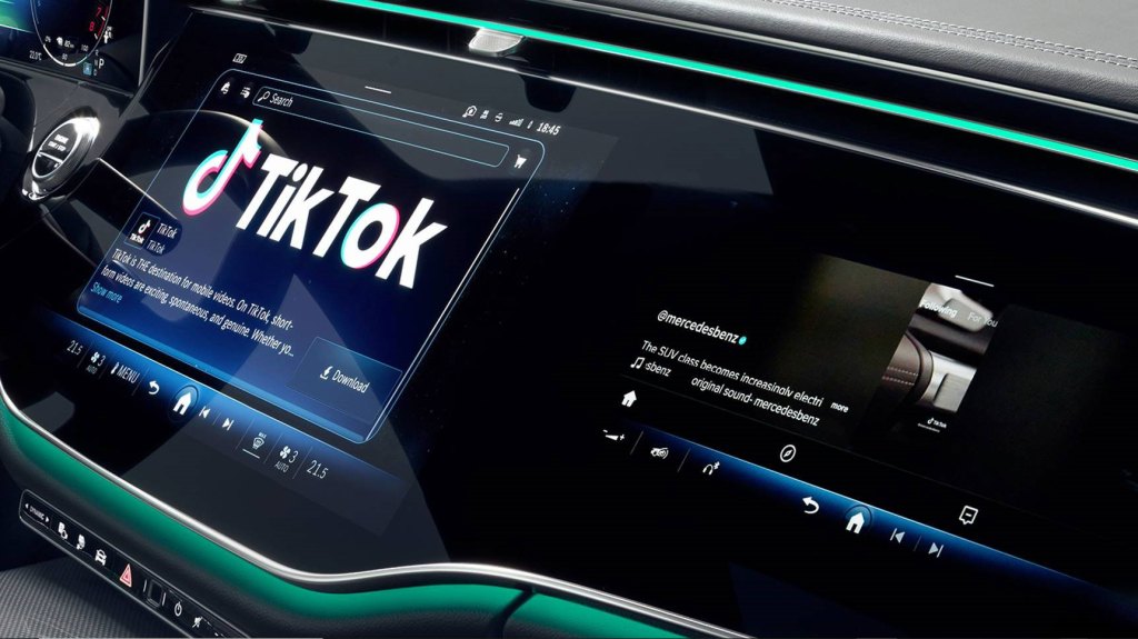 TikTok screen in Mercedes vehicle