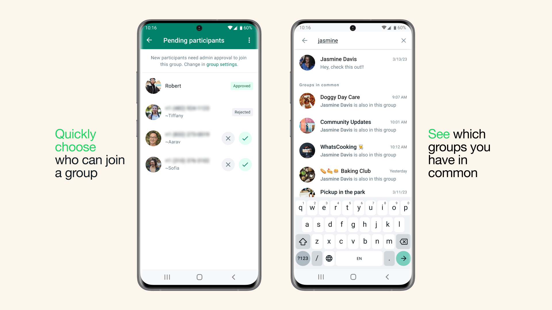 WhatsApp groups features