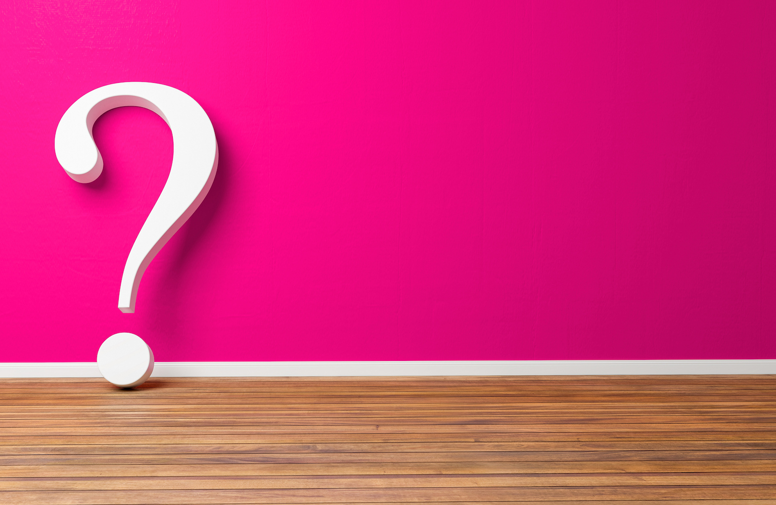 White question mark on pink concrete grunge wall -3D-Illustration