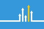 Four white arrows and one yellow arrow on a blue background.