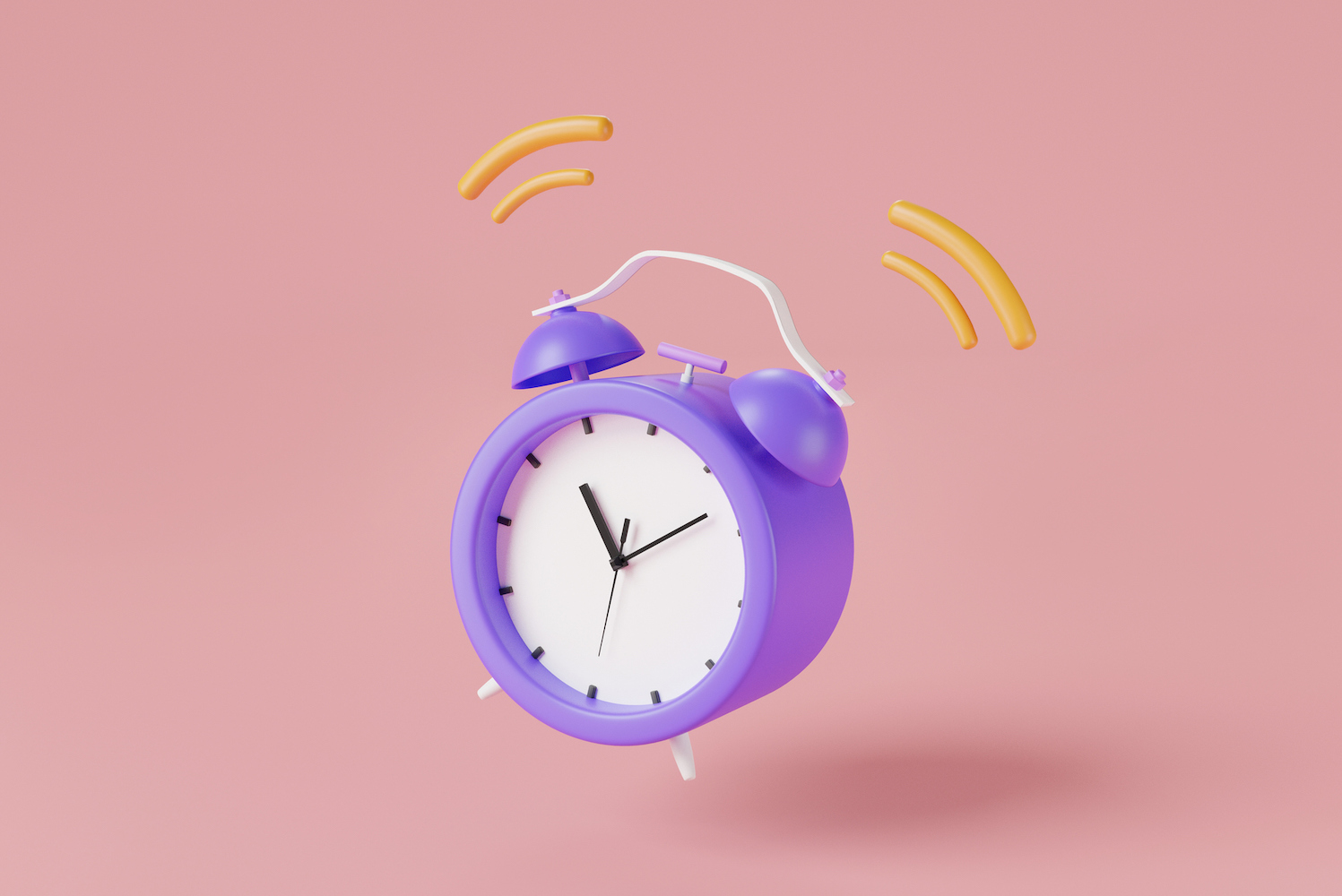 Ringing purple alarm clock on pink background. For deep due diligence, minimize disruption to maximize success.