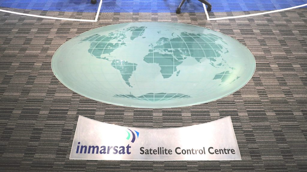 A map of the world sits on the floor inside the Satellite Control Centre (SCC) at Inmarsat Plc's headquarters in London, U.K., on Thursday, Feb. 16, 2017.