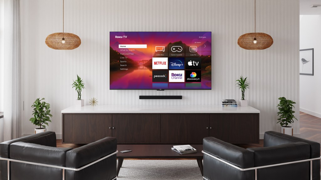 Roku TV on a living room wall