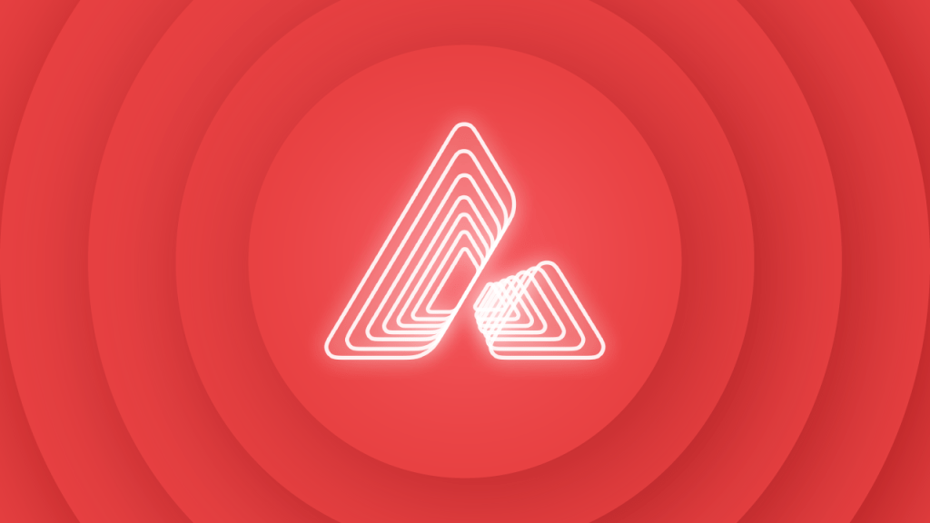 An image of a white triangle shaped like an A with a red background with circles behind it