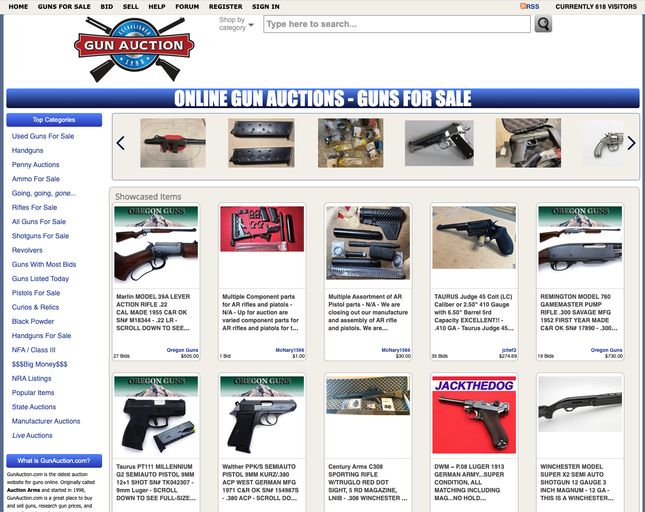 A screenshot of GunAuction.com