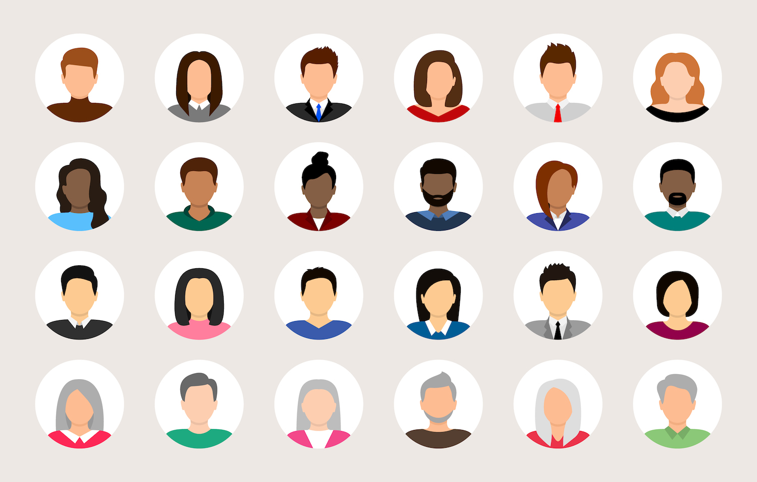 Set of people avatars.  Avatar profile icons of various people.  User avatar.  Man and woman face different nationalities.  Portraits of men and women.  Collection of characters.  Vector illustration.