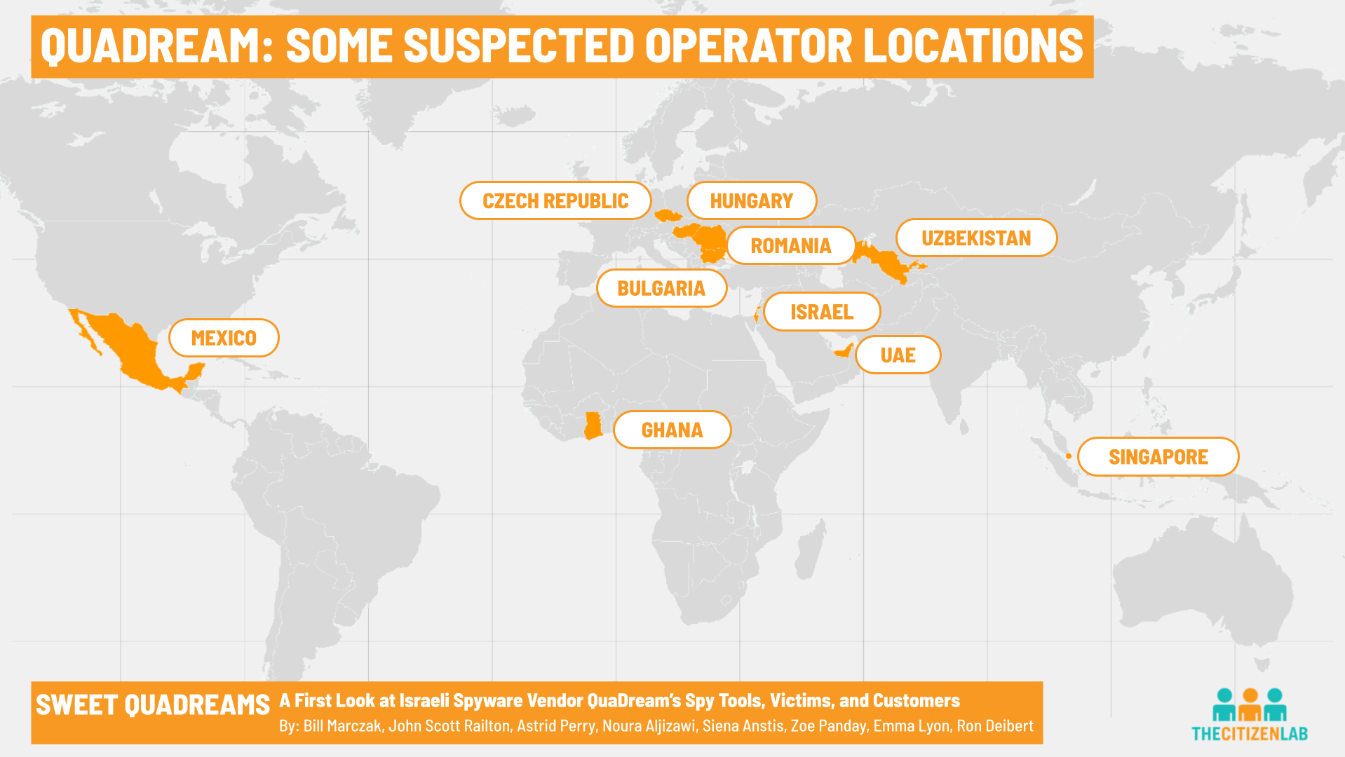 Map of suspected QuaDream operator locations