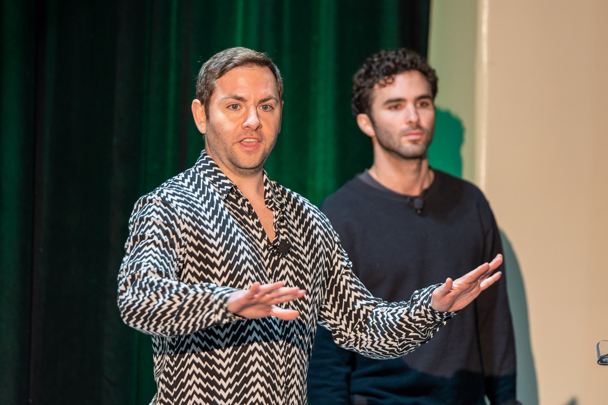 Josh Machiz, Partner at Redpoint, and Rashad Assir, Head of Content at Redpoint, talk about "How to turn your startup into a social star" at EntertainmentCab Early Stage in Boston on April 20, 2023. Image Credit: Haje Jan Kamps / EntertainmentCab