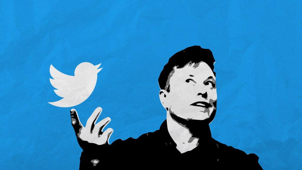 Photo of Elon Musk with a Twitter bird on his finger