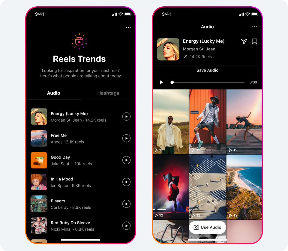 Instagram's new dedicated page for trending audio and hashtags