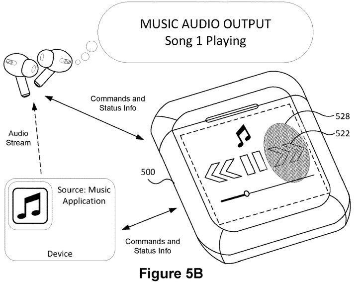 Apple patent drawing of headphone case with a touch screen