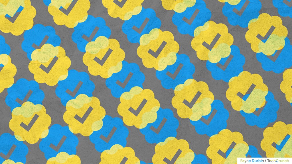 overlapping patterns of blue and gold twitter checkmarks